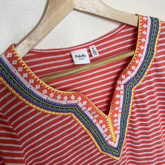 Rafaella Weekend Orange Stripe Embroidered Long Sleeve Tee Medium - Picture 2 of 6